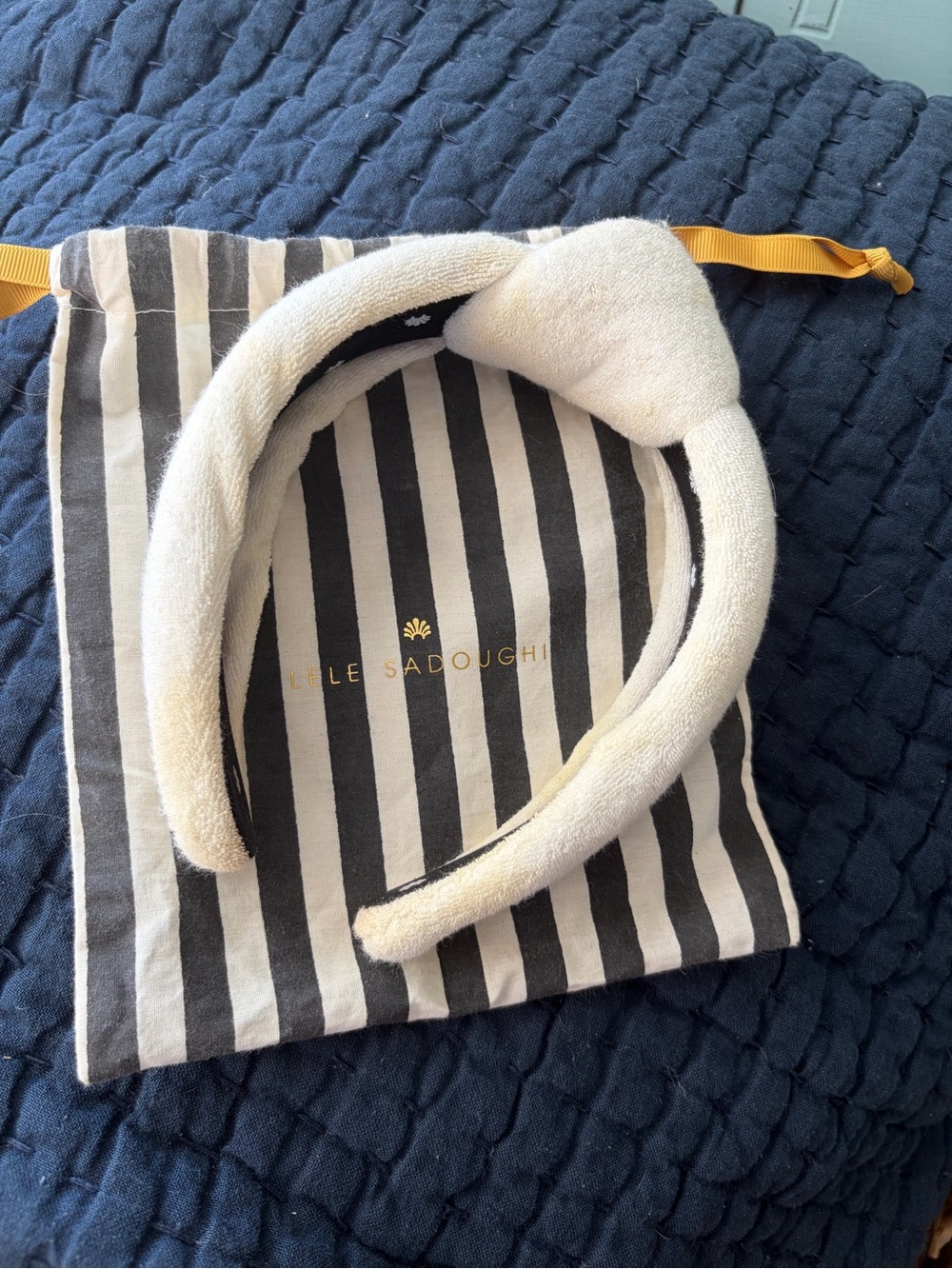 Lele Sadoughi Cream Terrycloth Plush Knotted Headband